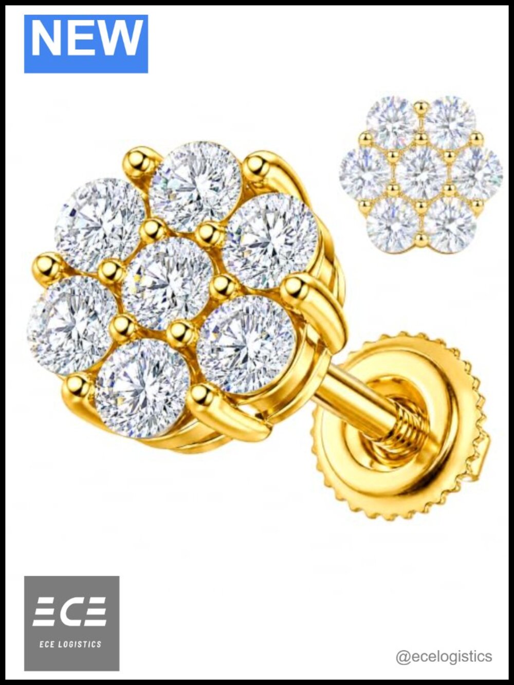 Moissanite Cluster Stud Earrings 925 Sterling Silver Screw Back Flower